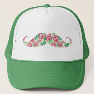 Casquette Moustache florale blanche verte rose Girly drôle