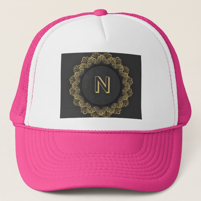 Casquette N Lettre Monogramme initial Cercle rose chaud (Devant)