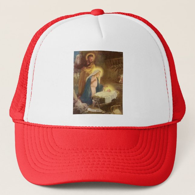 Casquette Nativité de Noël Vintage, Marie Joseph Jesus (Devant)