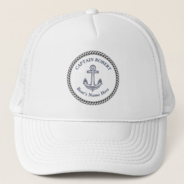 Casquette Nautical Marine Blue Boat Nom Ancre Corde Trucke (Devant)