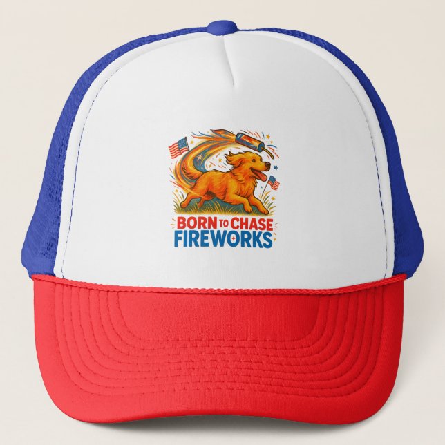 Casquette Né à Chase Fireworks | Patriotique Golden Retriev (Devant)