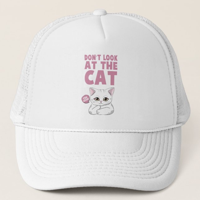 Casquette Ne regardez pas le chat - Drôle chat blanc (Devant)