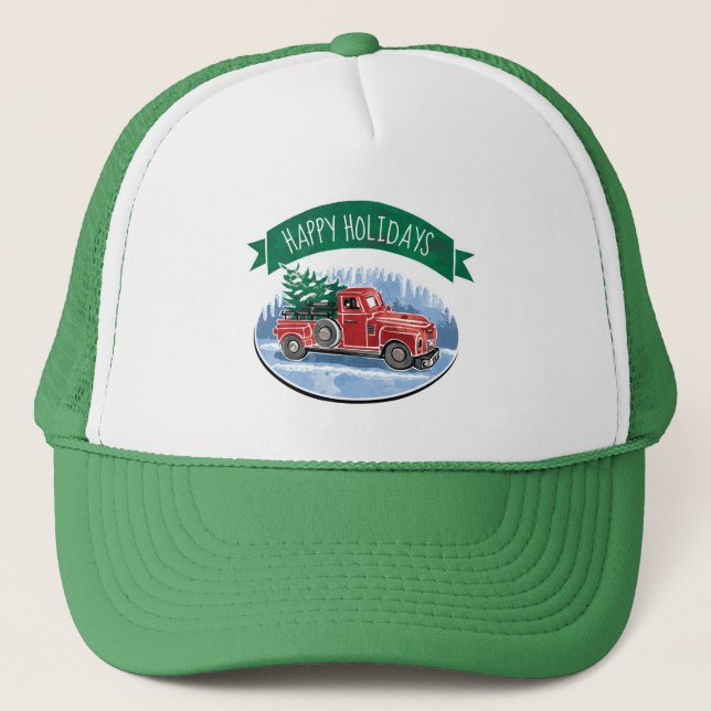 Casquette Noël Camion Vintage Rouge Joyeux Fêtes (Devant)
