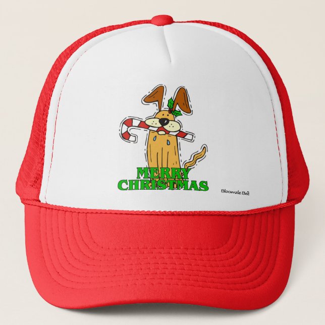 Casquette Noël : Chien et sucre de canne (Devant)