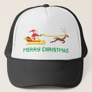 Casquette Noël Père Noël d'art de pixel et traîneau