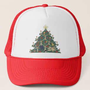 Casquette Noël vintage autour d'un arbre décoré