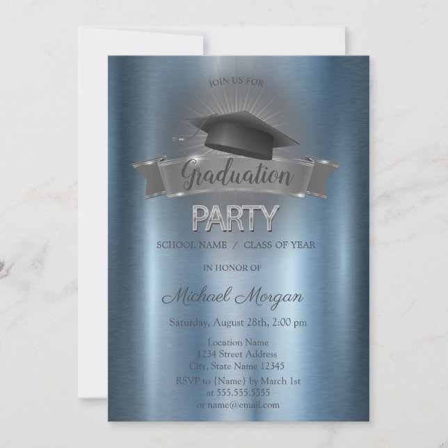 Casquette noir Bleu Graduation Party Invitation (Devant)