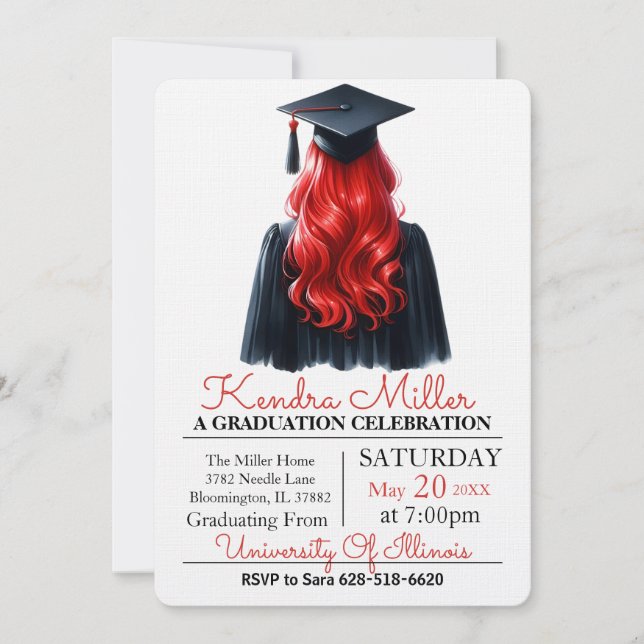 Casquette noir & Gown Aquarelle Invitation de grad (Devant)