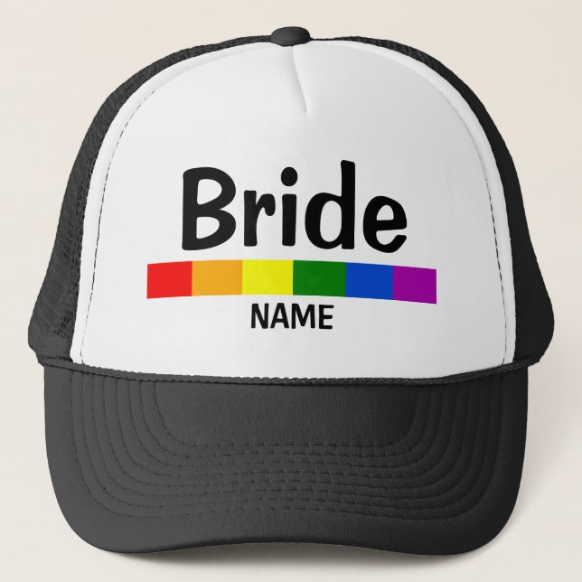 Casquette Nom de la mariée du drapeau arc-en-ciel mariage (Devant)