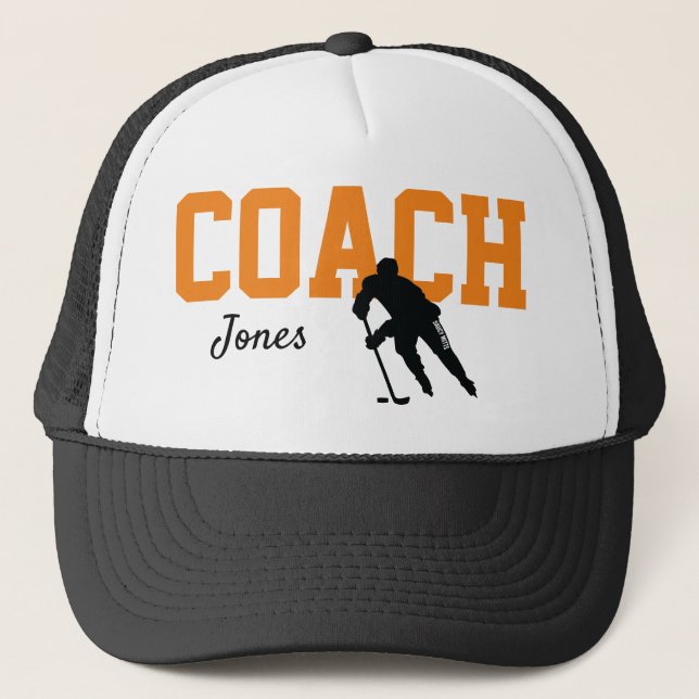 Casquette Nom de l'entraîneur de hockey personnalisé Orange (Devant)
