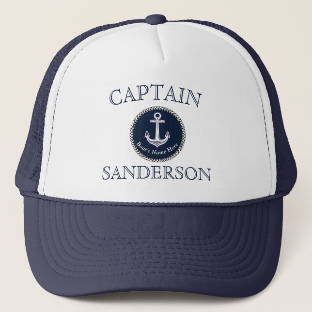 Casquette Nom du bateau bleu marine Nautique Ancre Trucker à (Devant)