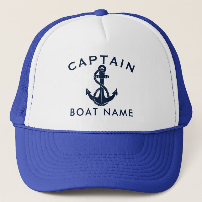 Casquette Nom du bateau du capitaine sur mesure Ancre bleu m (Devant)