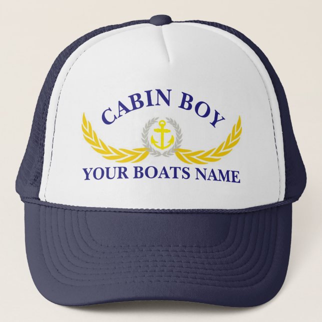 Casquette Nom du bateau motif d'ancrage cabine garçon (Devant)