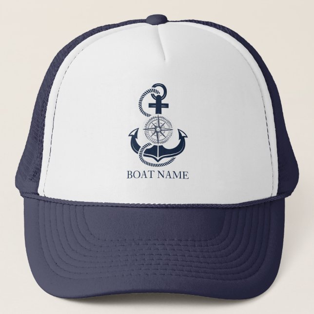 Casquette Nom du bateau nautique Ancre bleue (Devant)