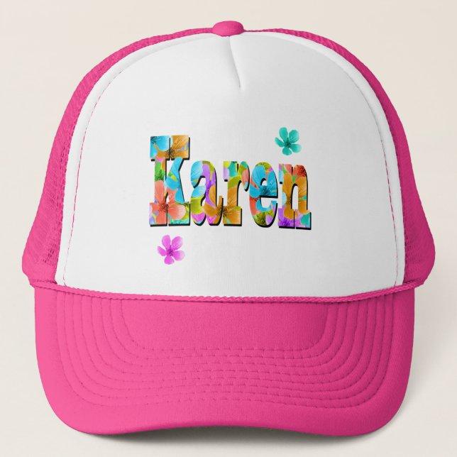 Casquette Nom Karen Logo Avec Fleurs, (Devant)