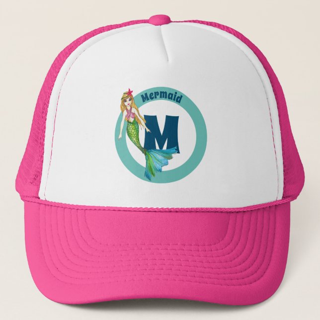 Casquette Nom Monogramme Belle sirène avec cheveux blonds (Devant)