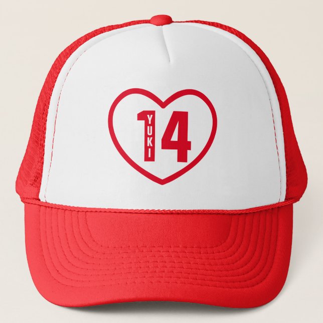 Casquette Nom, numéro, couleur personnalisés. Yuki 14 Coeur (Devant)
