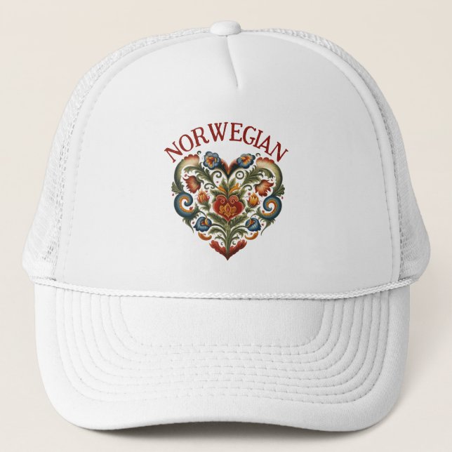 Casquette Norvégien Rosemaling Folk Art Heart (Devant)