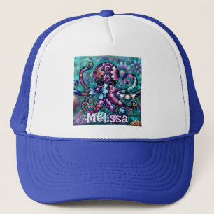 Casquette Octopus lunaire Turquoise floral côtier Personnali