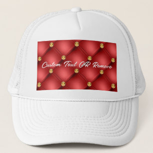Casquette Or Rouge Diamant Cuir Tufé Votre Nom De Texte