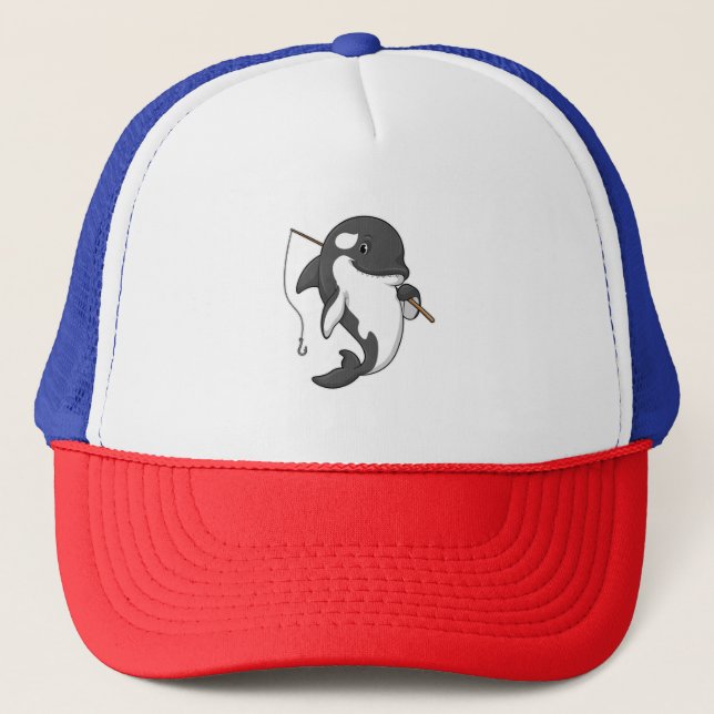 Casquette Orca comme Fisher avec une barre de pêche (Devant)