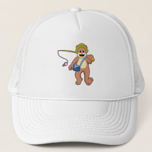 Casquette Ours à la pêche avec une baguette de pêche