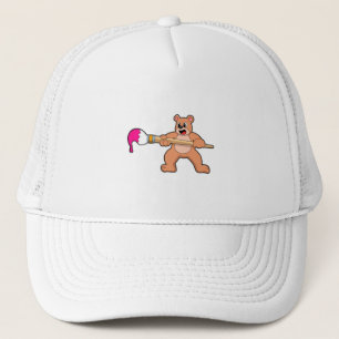 Casquette Ours à la peinture avec pinceau et peinture