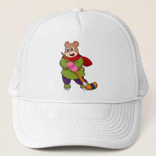 Casquette Ours au hockey sur glace avec bâton de hockey sur
