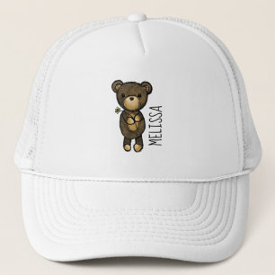 Casquette Ours Brown mignon tenant une Fleur Jaune