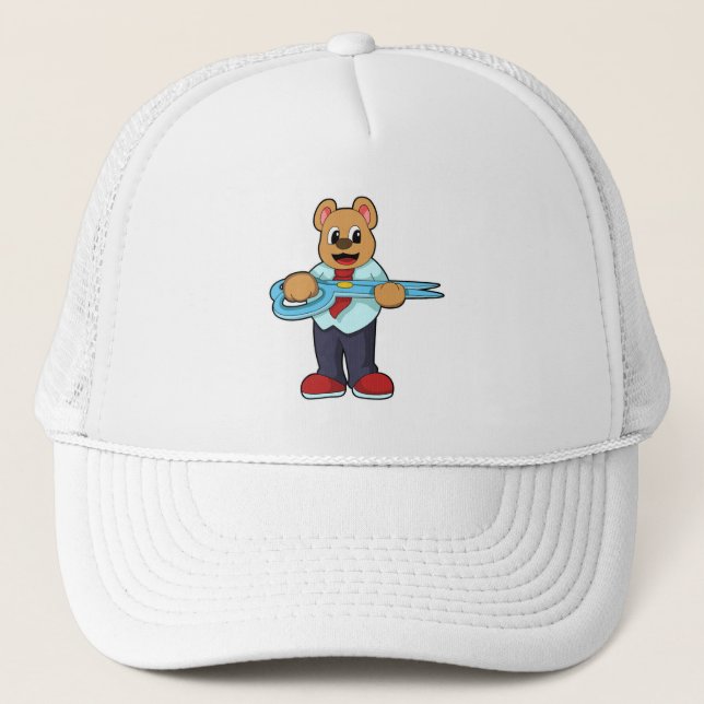 Casquette Ours comme coiffeur avec ciseaux (Devant)