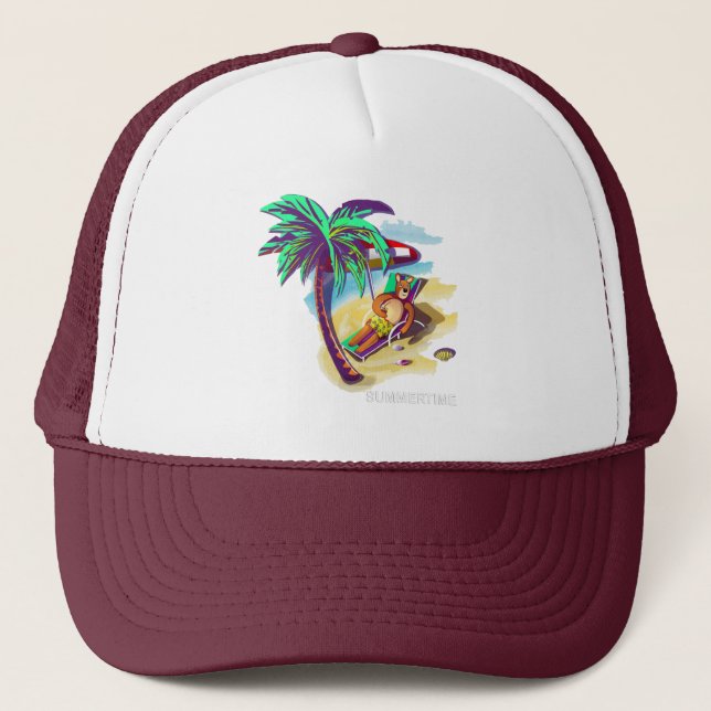 Casquette Ours d'été relaxant sur la plage tropicale (Devant)