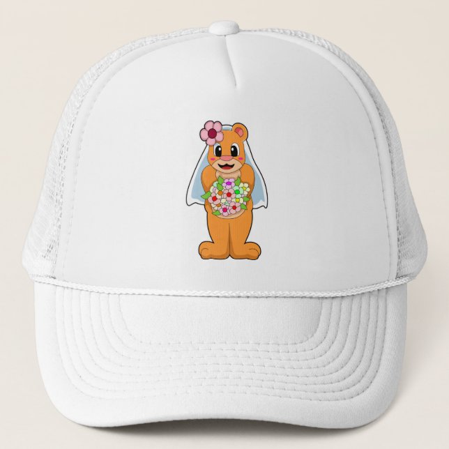Casquette Ours en mariée avec des fleurs (Devant)