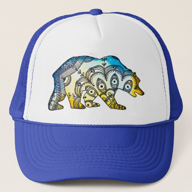 Casquette Ours Snapback de bleu et d'or par Megaflora (Devant)