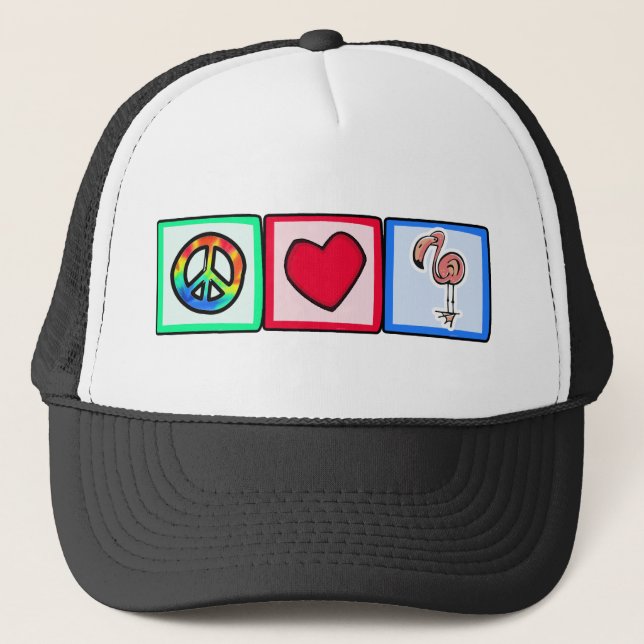 Casquette Paix, amour, Flamants roses roses (Devant)