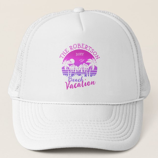 Casquette Palm Trees Sunset 60s Retro Voyage en famille (Devant)