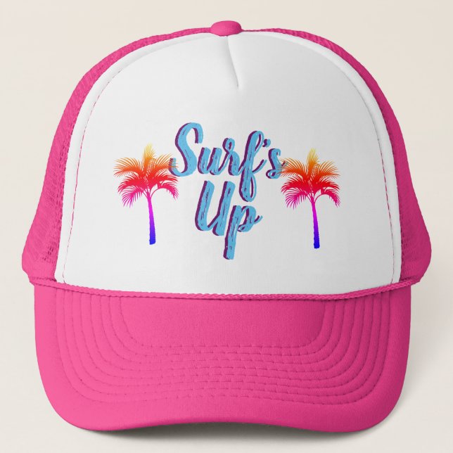 Casquette Palmiers du coucher du soleil Surf vers le haut (Devant)