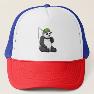 Casquette Panda à la pêche avec canne à pêche