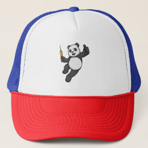Casquette Panda à la vaccination avec seringue