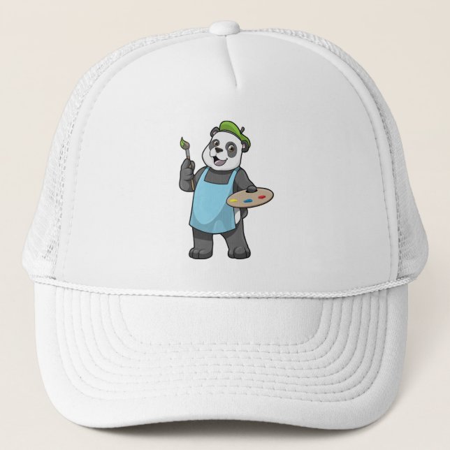 Casquette Panda en peintre avec pinceau et couleur (Devant)
