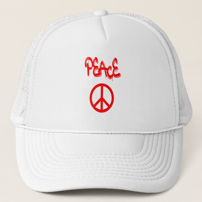 Casquette Panneau de Paix Rouge avec Paix Expliquée en Graff (Devant)