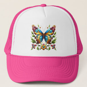 Casquette Papillon en vitrail coloré avec fleurs
