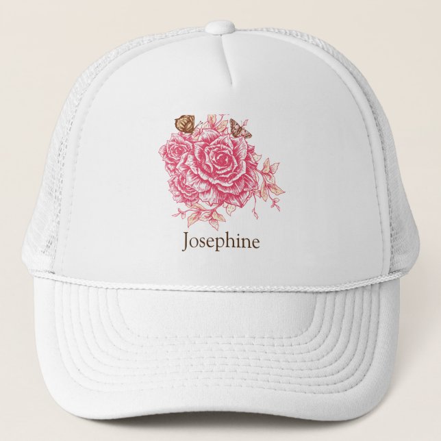 Casquette Papillon rose rose Vintage personnalisé (Devant)