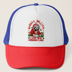 Casquette Paresseux de Noël buvant du café