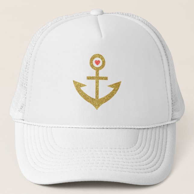 Casquette Parties scintillant d'or Stylisé Ancre nautique (Devant)