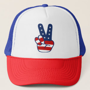 Casquette Patriotique Paix Signe USA Drapeau Trucker Chapeau