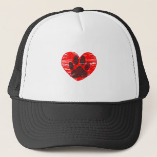 Casquette Paw Chien Croquis Dans Le Coeur Rouge