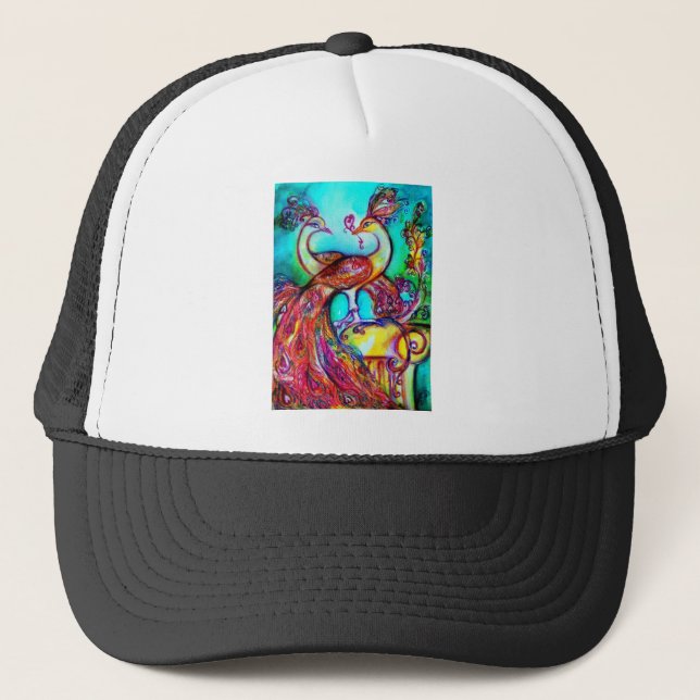 Casquette PEACOCKS IN LOVE MONOGRAM rouge bleu turquase vert (Devant)
