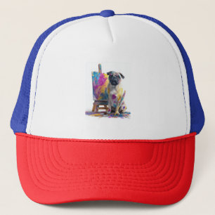 Casquette Peintre Pug � Chien d'Art Abstrait