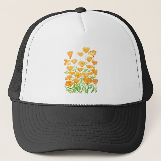Casquette peinture à l'aquarelle orange du pavot de Californ (Devant)