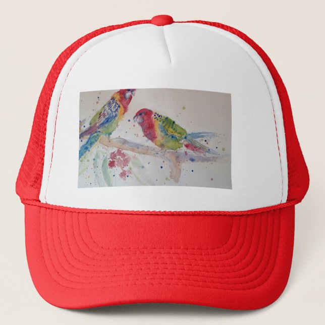 Casquette Peinture d'aquarelle rouge Rosella Parrot (Devant)